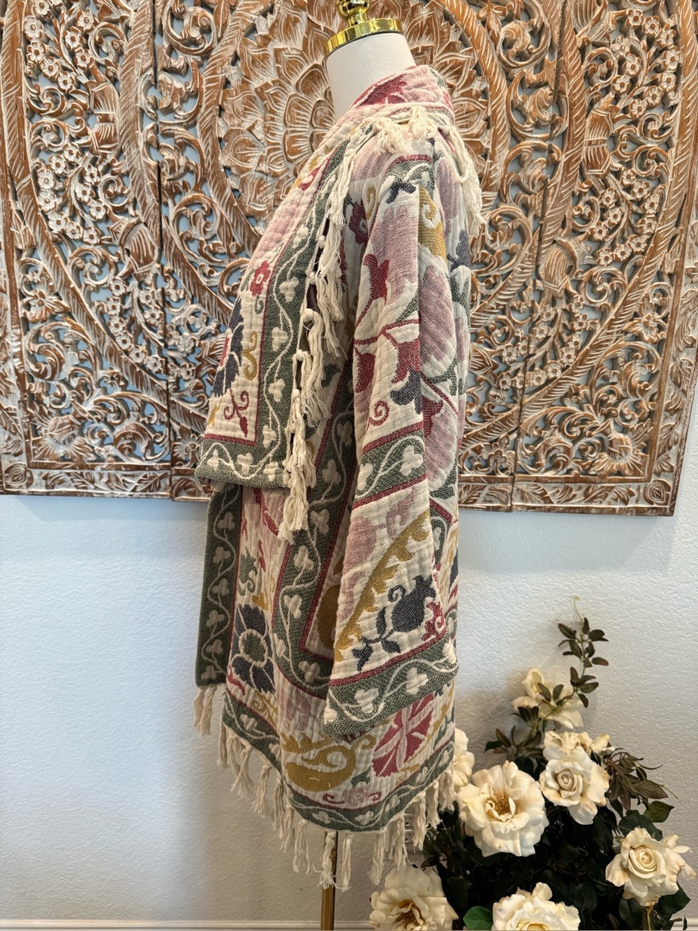 Oversized Floral Fringe Open-Front Women’s Sweater Cardigan - Picture 7 of 16